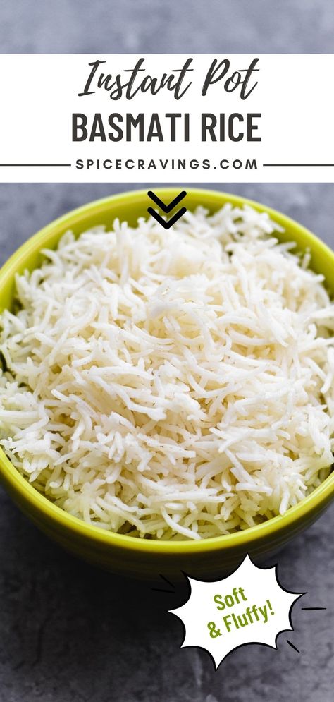 Failproof recipe for Instant Pot Basmati Rice that results in soft and fluffy grains every time. Quick, easy and ready in 30 minutes! Instapot Casseroles, Instant Pot Basmati Rice, Instantpot Rice, Instant Pot Rice, Basmati Rice Recipes, Cravings Recipes, Jerk Shrimp, Pressure Cooker Rice, Asian Dish