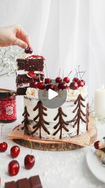 Holly Jade on Instagram: "BLACK FOREST CAKE🍒 YAY or NAY? Who wants a slice? Follow @thelittleblogofvegan for the best vegan recipes!   (Ad) The BEST Vegan Black Forest Cake! Three layers of rich chocolate sponges filled with vanilla buttercream, fresh cherries & @goodgoodbrand Cherry Jam, topped with edible chocolate ‘trees’ + fresh cherries! 🍒🍫🌲 The cherry jam is packed full of tangy flavour, made with over 60% cherries per jar..it’s low calorie, low sugar & truly scrumptious! Perfect in this decadent Black Forest cake! Make sure to check out @goodgoodbrand & their wide range of fruity jams! Vegan, No-Egg, No-Dairy!   —-> Get the recipe on my site: thelittleblogofvegan.com Type ‘Black Forest Cake’ in the search bar of my site! You can also click the link in my bio to head directly to Black Forest Birthday Cake Designs, Dairy Free Black Forest Cake, Black Forest Cake Decoration Black Forest Cake Decoration Birthday, 1kg Black Forest Cake Design, Vegan Black Forest Gateau, Black Forest Cake Easy, Black Forest Cake Recipe, Black Forest Cake, Forest Cake