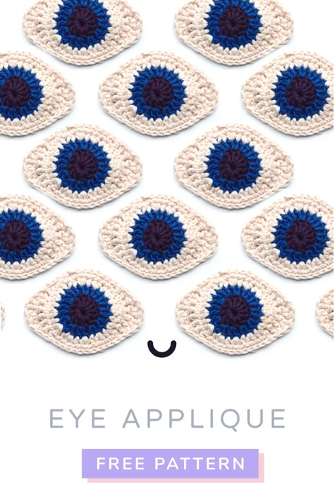 eye applique crochet pattern, patch Evil Eye Craft, Applique Patterns Crochet, Eye Crochet Pattern, Crochet Patches, Eye Crochet, Book Blanket, Free Applique Patterns, Crochet Bunting, Fast Crochet