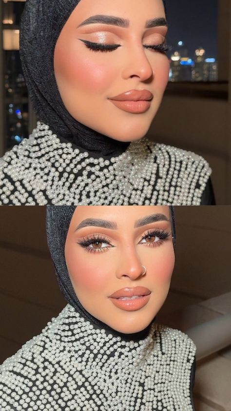 Arab Style Makeup, Mehndi Makeup Looks Simple, Arabic Makeup Natural, Arab Makeup Looks, Hijab Makeup Look, Heavy Glam Makeup, Khaleeji Makeup, Wedding Soft Glam Makeup, Arabic Makeup Looks