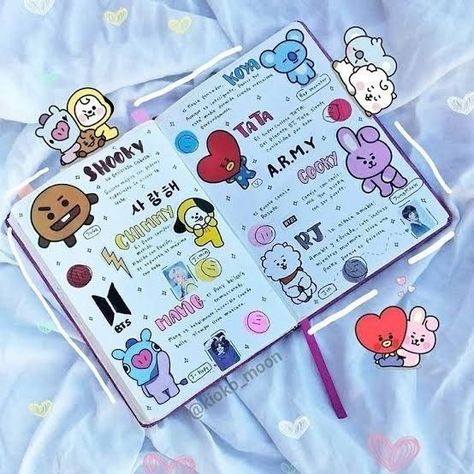 Bts Scrapbook Ideas, Bt21 Journal, Bts Diary, Koya Bt21, Bullet Journal Lettering, Journal Hacks, Bts Makeup, Army Crafts, Bts Journal