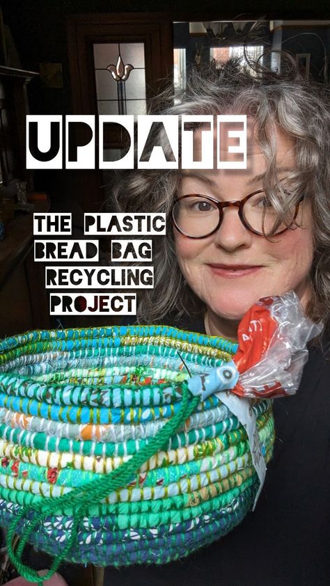 I decided to do a wrapped wool yarn top edge on this repurposed plastic bread bag project I've been working on. I always think it finishes… | Instagram Plastic Bag Crafts, Rag Rug Diy, Diy Rope Basket, Basket Weaving Diy, Basket Weaving Patterns, Recycled Plastic Bags, Coiled Fabric Basket, Bread Bag, Coiled Baskets