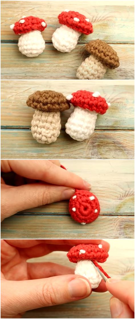 Mushroom Patterns, Crochet Tiny, Tiny Mushroom, Crochet Garland, Crochet Mushroom, Crochet Keychain Pattern, Cozy Crochet, Valentines Crochet, Crochet Food