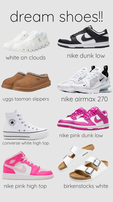 dream shoes! Converse White High, Nike Airmax 270, Pink High Tops, Ugg Tasman, White High Tops, Converse White, Aesthetic Shoes, Nike Dunk Low, Dream Shoes