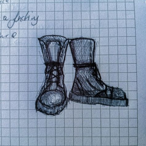 Combat boots, punk rock, drawing Combat Boot Drawing, Combat Boots Drawing Reference, Combat Boots Drawing, Boots Drawing Reference, Fencing Logo, Boots Sketch, Notebook Drawings, Boots Drawing, Emo Boots