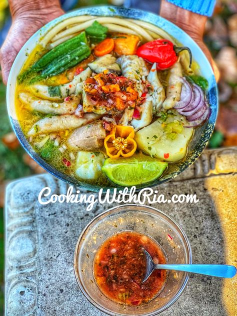 Trinidad Fish Broth (Fish Brof) - Fish Broth Trinidad, Trinidad Fish Broth Recipe, Fish Broth Recipe, Trini Recipes, Fish Broth, Ecuadorian Food, Chicken Soup For The Soul, Root Veggies, Soup For The Soul