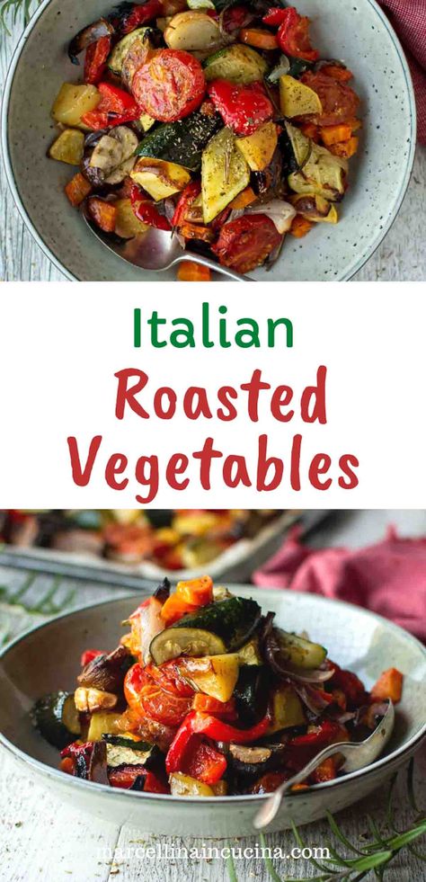 Italian Roasted Vegetables, Mediterranean Roasted Vegetables, Roasted Veggies Recipe, Roasted Vegetable Medley, Roasted Mediterranean Vegetables, Mediterranean Vegetables, Roasted Veggies In Oven, Roasted Vegetable Pasta, Marinated Vegetables