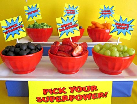 Pick Your Super Power, Super Hero Food, Superhero Party Food, 4de Verjaardag, Superman Party, Girl Superhero Party, Pyjamas Party, Pj Masks Birthday Party, Pj Mask Party