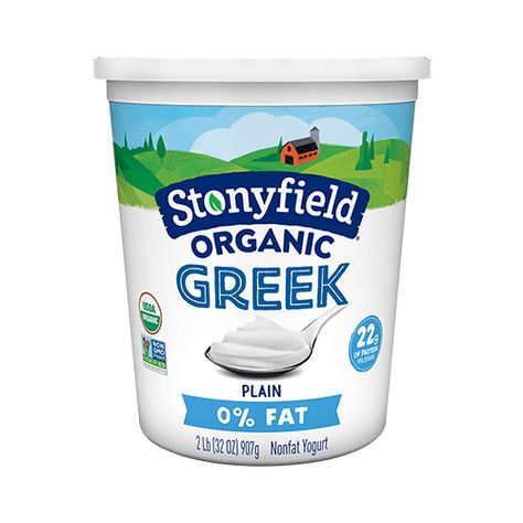 0% Fat Greek - Plain (32oz) | Stonyfield Best Greek Yogurt, Vanilla Overnight Oats, Yogurt Brands, Probiotic Yogurt, Aioli Sauce, Cooking Substitutions, Organic Milk, Creamy Soup, Plain Yogurt