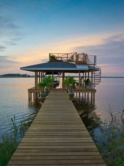 Backyard Pergola and Gazebo Design Ideas | DIY Dock Pictures, Lake House Dock, Boathouse Design, Dock Ideas, Dock House, Lake Dock, Lakefront Living, Lakefront Property, Lake Living