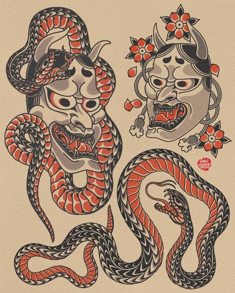 NEW FLASH AVAILABLE🐍🌸 To view and book my available Japanese & Traditional flash tattoos, visit the link in my bio! #Flashtattoo #flashsheet #atlanta #tattoo #sandysprings #hannya #snake Japanese Traditional Flash, Japanese Spider Tattoo, Japanese Snake Tattoo Design, Japanese Rabbit Tattoo, Japanese Blackwork Tattoo, Japanese Flash Tattoo, Traditional Japanese Dragon Tattoo, Japanese Flash, Tengu Tattoo