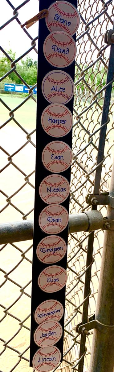 Batting Line Up Ideas, Baseball Lineup Board Diy, Softball Lineup Board Diy, Softball Dugout, Baseball Themed Bedroom, Baseball Lineup, Team Mom Baseball, Baseball Dugout, Travel Ball