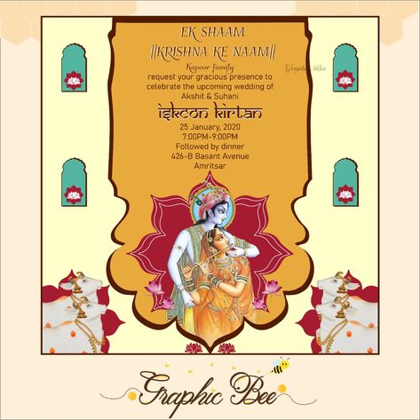 Kirtan Invitation Card, Kirtan Invite, Wedding Invites, Invitation Card, Invitation Cards, Save The Date, Wedding Invitations, Bee, Digital Art