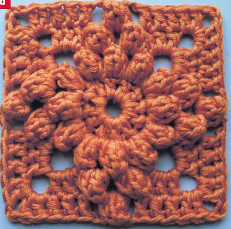 Aerial Chains, Popcorn Granny Square, Free Crochet Square, Pattern Symbols, Crochet Kingdom, Vintage Popcorn, Squares Crochet, Square Crochet Pattern, Popcorn Stitch