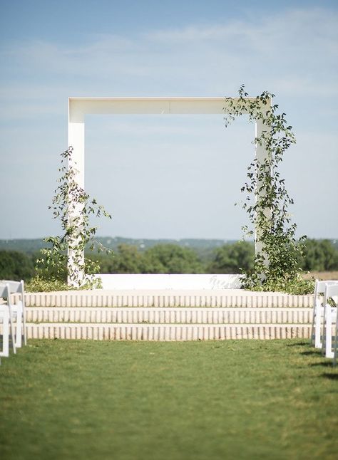 Modern Ceremony Backdrop, Ceremony Backdrop Outdoor, White Wedding Arch, Prospect House, Wedding Ceremony Ideas, Romantic Outdoor Wedding, Wedding Ceremony Backdrop, Minimal Wedding, Backdrop Design