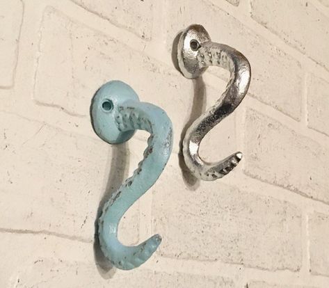 Kraken Bathroom, Coastal Towels, Octopus Bathroom, Octopus Decor, Bath Hooks, Coat Hooks Wall Mounted, Drywall Anchors, Crochet Unique, Octopus Tentacles