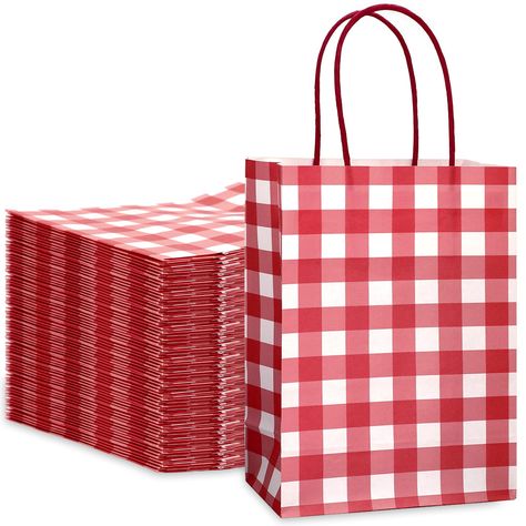 PRICES MAY VARY. PACKAGE INCLUDES: You will receive 100pcs kraft paper bags, all in same design, sufficient quantity can meet your various needs for daily use and party favors. DELICATE DESIGN: The treat bags are designed with red and white checkers, simple and attractive, suitable for various occasion needs. DURABLE MATERIAL: The gift bags are made of good quality paper, designed with portable and strong handles, easy to carry around when you are going out, look beautiful and delicate. PROPER S Goodie Bags For Christmas, Candy Goodie Bags, Party Goody Bags, Christmas Goodie Bags, Baking Packaging, Tea Ideas, Birthday Bag, Party Goodies, Picnic Ideas