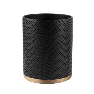 Gold Waste Basket, Black And Gold Guest Bathroom, Black And Gold Bathroom Accessories, Black And White Bathroom Accessories, White Black And Gold Bathroom, Black White And Gold Bathroom Ideas, Black Gold And White Bathroom, Black And Gold Office Decor, Black And Gold Office Ideas