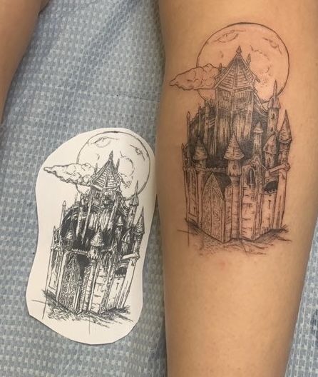 Lil Peep Castles, Castles Tattoo, Tattoo Castle, Side Thigh Tattoos, Emo Tattoos, Castle Tattoo, Sharpie Tattoos, Wicked Tattoos, Cute Little Tattoos