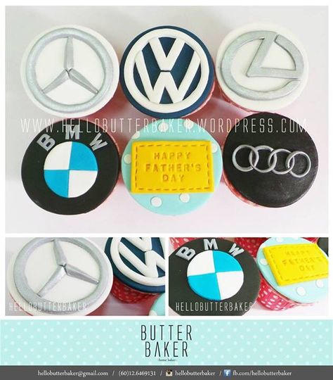 Cupcake set with Mercedes, Audi, Lexus and BMW car logo. Audi Cupcakes, Car Cupcakes, Mechanic Cake, Second Birthday Boys, Cars Cupcakes, Car Cakes, Mercedes Logo, Car Cake, Themed Birthday Cakes