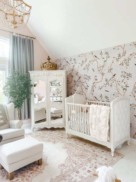 Nursery Room Design, Girl Nursery Room, Chinoiserie Wall, Nursery Room Inspiration, Flower Mound, Nursery Inspo, Nursery Baby Room, Wallpaper Removable, Unique Wallpaper