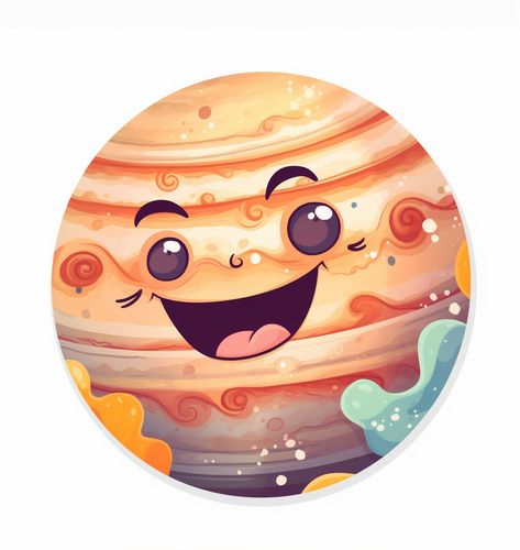 Discover the magic and cuteness of the planet Jupiter with the lovable characters of this kawaii anime series! Perfect for fans of anime and all things kawaii. Follow us for more delightful content ............✅Visit my teeshop in the link above if you like it. Jupiter Doodle, Cartoon Planets Drawing, Jupiter Images, Cute Planet Illustrations, Jupiter Cartoon Planet, Planet Jupiter, Kawaii Planet, Jupiter Planet, Planet Drawing