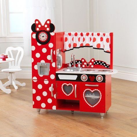 Experience the magical world of Disney Junior’s Minnie Mouse Vintage Kitchen Set. Adorably decorated to suit Minnie Mouse herself, cook an imaginative feast of food and fun! Includes a charming Minnie Mouse clock and entertaining interactive knobs that turn and click. Mickey Kitchen Decor, Mickey Mouse Bedroom Decor, Kidkraft Kitchen, Minnie Mouse Bedroom, Mickey Mouse Bedroom, Minnie Mouse Kitchen, Kitchen Play Set, Mickey Kitchen, Mickey Mouse Kitchen