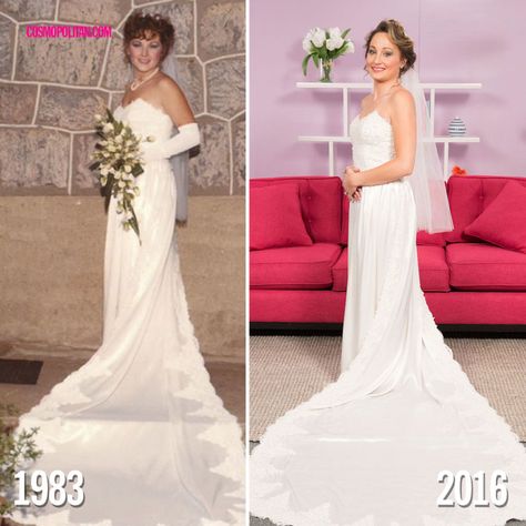 See 6 Women Try on Their Moms' '80s Wedding Dresses - WomansDay.com 80s Wedding Dress Redesign, 80s Wedding, Mom Wedding Dress, Mother Wedding, Mother Wedding Dress, Beautiful Wedding Gowns, Mom Wedding, Kitenge, Wedding Dresses Unique