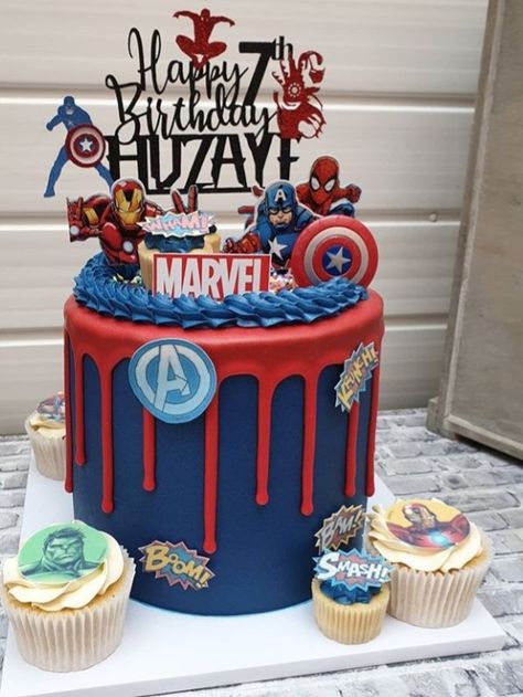 Avengers Drip Cake, Avengers Bday Cake, Superhero Drip Cake, Superhero Birthday Cake Buttercream, Avengers Buttercream Cake, Marvel Themed Cake, Marvel Superhero Cake, Simple Marvel Cake, Super Hero Cake Ideas