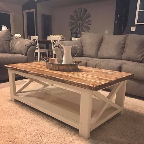 Two tone coffee table Wood Top Coffee Table, White And Brown Coffee Table, Cooffe Style Table, Two Tone Coffee Table, Farm Style Coffee Table, Country Style Coffee Table, Country Coffee Table, Coffee Table Decor Living Room, Coffee Table Ideas