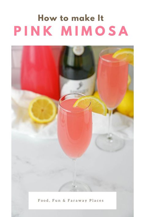 This pink mimosa is a delightful cocktail made with champagne (or sparkling wine) and fresh lemonade. It's a perfect drink for brunch or any festive occasion.