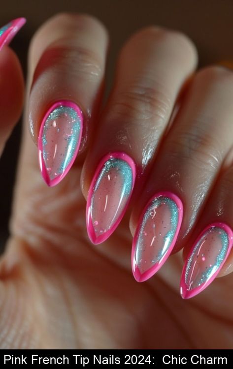 Explore the latest nail art trend with Pink French Tip Nails 2024! Fun Nails 2024, Summertime Nails, Pink French Tip Nails, Glossy Nails, Pink French Tip, Fail Nails, Hard Gel Nails, Wow Nails, Nail Art Trends