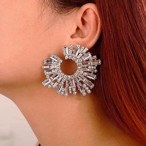 Wiwpar Fashion Crystal Big Statement Off-White Earrings for Women Sparkly Round Shape Earrings Bohemian Pave Rhinestone Earrings Jewelry for Women and Girls Brides(Off-White) Big Statement Earrings, Hamsa Earrings, Pear Earrings, Large Statement Earrings, Teal Earrings, Cross Earrings Studs, Expensive Jewelry Luxury, Unusual Earrings, Color Earrings