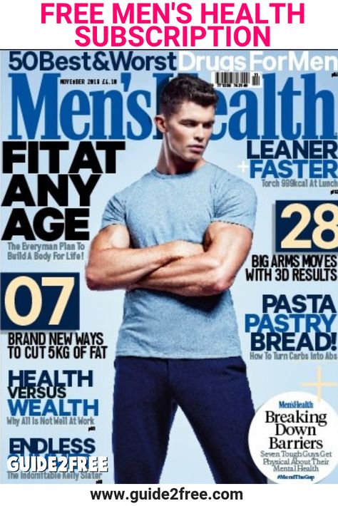 Get a FREE Men's Health Subscription!  Hurry this always goes fast!  Men's Health is an essential read for guys who want to look better, feel better, and live better. But Men's Health isn't just a magazine. It's the solution-for every bit of chaos, confusion, or suffering that the world can inflict on the male of the species. Belly fat. Fatheaded bosses. Exercise plateaus. Exercise excuses. Her boredom. His boredom. The fast-food menu. The wine list. We give men the tools, strategies, and moti Free Magazine Subscriptions, Men's Health Magazine, Mens Health Magazine, Men Health, Health Plus, Free Magazines, The Best Advice, Teaching Practices, Food Nutrition