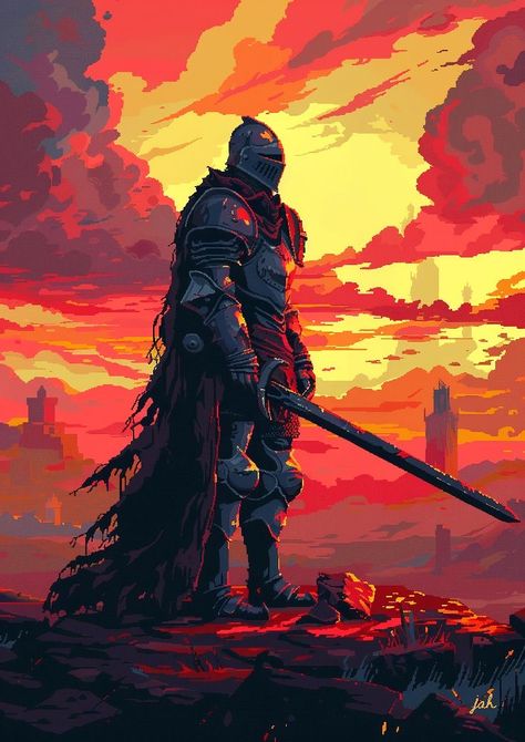 Resilience Illustration, Fantasy Sunset, Armor Drawing, Samurai Wallpaper, 8 Bit Art, Fantasy Heroes, Heroic Fantasy, Knight Art, Monster Art