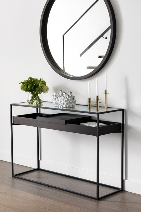 25 Best Console Tables for Small Entry or Hallways Console Table Under Tv, Black Console Table Entryway, Black Console Table Decor, Calibre Furniture, Minimalist Entryway, Small Console Tables, Mirror Console Table, Small Console Table, Console Table Entryway