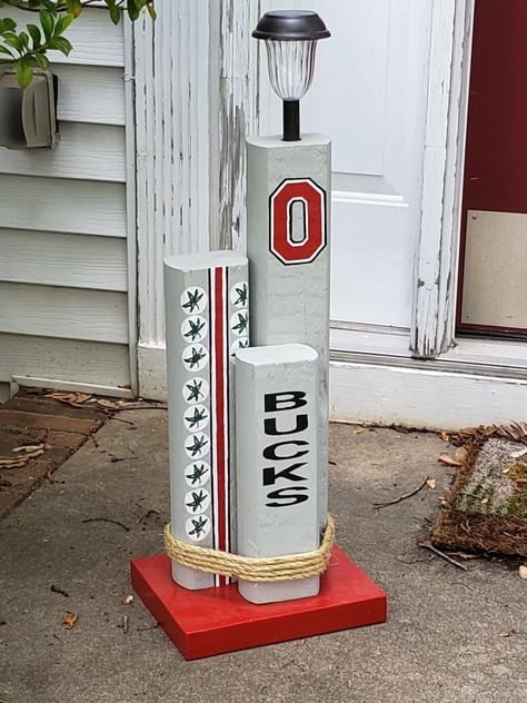 Ohio State Crafts Diy, Ohio State Man Cave Ideas, Ohio State Porch Sign, Ohio State Wooden Signs, Ohio State Door Sign, Ohio State Diy, Ohio State Furniture, Engagement Scrapbook, Ohio State Buckeyes Crafts