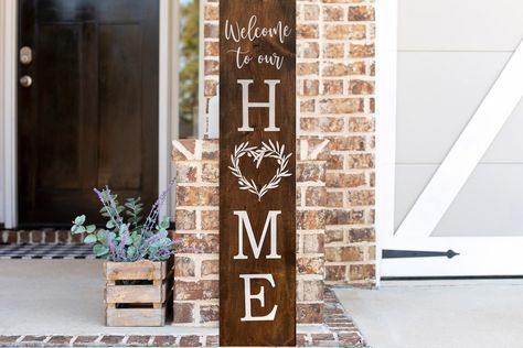 Welcome to Our Home Front Porch Sign - Etsy Cute Porch, Tag Signs, Custom Porch, Walnut Wood Color, Door Tag, Home Front Porch, Welcome Svg, Porch Sign Svg, Outdoor Welcome Sign