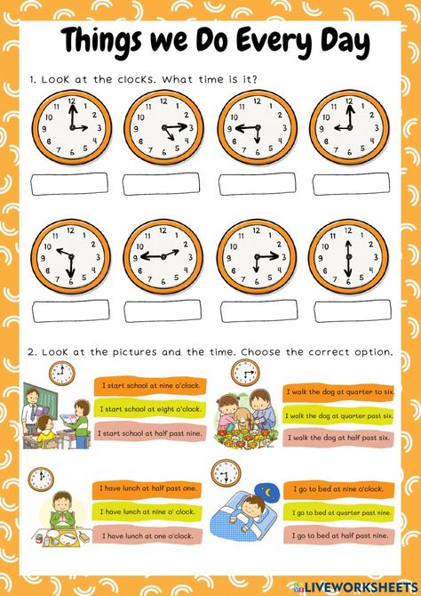 Daily Routine Worksheet For Kids, Daily Activities Worksheet, Days Worksheet, Daily Routine Worksheet, English Primary School, Parts Of Speech Activities, Times Of The Day, English Teaching Materials, Classroom Anchor Charts