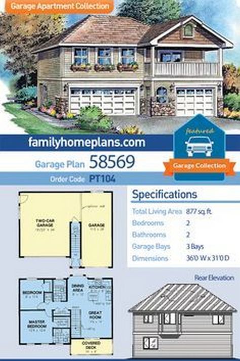 Compact and Chic: Stylish Tiny House Floor Plans Lake House Garage Apartment, Attached Garage With Apartment Above, Over Garage Apartment Floor Plans, Garage Apartment Plans 2 Bedroom Carriage House, Garage With 2 Bedroom Apartment Above, 3 Bedroom Carriage House Plans, Garage Apartments Plans, 3 Car Garage With Apartment Above, House Over Garage Plans