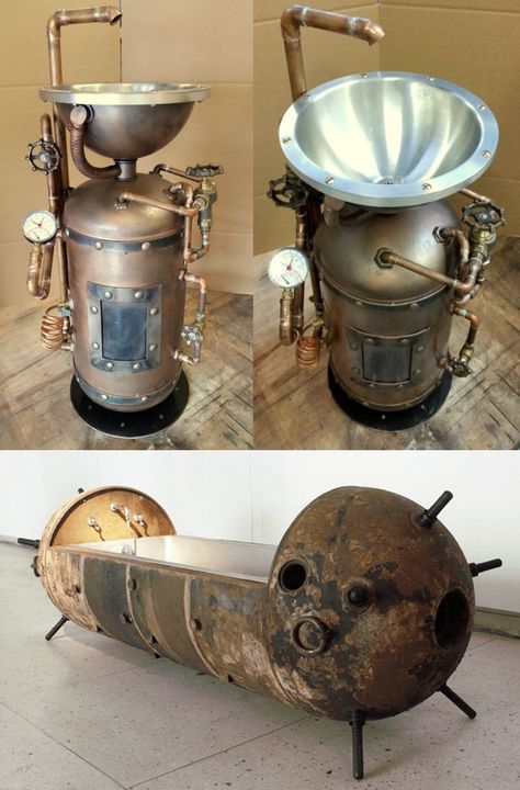 DIY Steampunk #Washbasin and #Bathtub Steampunk Bathroom Ideas, Steam Punk Bedroom, Steampunk Decor Diy, Dystopian Architecture, Western Decor Diy, Steampunk Bar, Steampunk Rooms, Steampunk Bathroom, Diy Steampunk