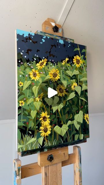 Large Sunflower Painting, Chris Firger, Sunflower Painting Acrylic, Sunflower Paintings, Ampersand Art, Sunflower Season, Scrape Painting, Boston Art, Garden Painting