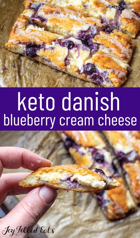 This beautiful Keto Danish recipe has golden brown dough, a ton of cream cheese filling, & pops of flavor from blueberries! It comes together in minutes with a simple mozzarella dough filled with a sweet cheesecake filling. Breakfast can be tricky on busy mornings and brunch should be slow and delicious. This easy recipe is low carb, keto, gluten free, grain free, sugar free, and Trim Healthy Mama friendly. Keto Danish, Dolce Poche Calorie, Keto Quiche, Danish Recipe, Desayuno Keto, Comidas Keto, Keto Gluten Free, Desserts Keto, Breakfast Low Carb