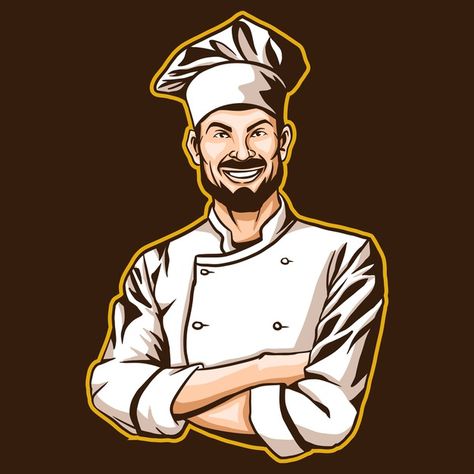 Chef man design isolated on brown Premiu... | Premium Vector #Freepik #vector #man #character #chef #person Chef Illustration Drawing, Chef Art Drawing, Chef Character Design, Chef Logo Design, Chef Illustration, Chef Vector, Chef Images, Chef Cartoon, Chef Design