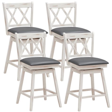 Gymax Set of 4 Barstools Swivel Counter Height Chairs w/Rubber Wood Legs Antique White - Walmart.com Contemporary Bar Stool, Bar Height Chairs, Business Place, Pub Restaurant, Contemporary Bar Stools, Contemporary Bar, Counter Height Chairs, Cozy Seating, Swivel Seating