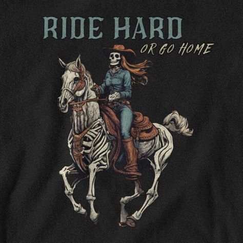 🤠 www.TheThreadedRebel.Etsy.com #sale #fashion #tshirt #plants #plantmom #plantlover #gardening #skeleton #skeletonshirt #skull #cowgirl #ridehard #ridehardorgohome #horse #skeletonhorse #cowboy #western #desert #southwest #arizona #texas Skeleton Horse Tattoo, Skeleton Cowboy Riding Horse Tattoo, Skeleton On Horse Tattoo, Horse Skeleton, Skeleton Horse And Rider, Skeleton Horse Art, Horse Costumes, Cowgirl And Horse, Skeleton Shirt