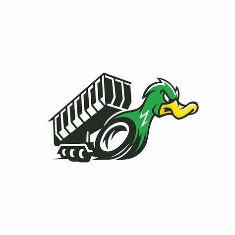 Angry duck dumpster concept logo templat... | Premium Vector #Freepik #vector #dumpster #trash-truck #junk-removal #garbage-truck Junk Removal Business Logo, Junk Removal Logo, Trash Logo, M&m Costume, Junk Removal Business, Lawn Care Logo, Angry Duck, Logo Racing, Trash Truck