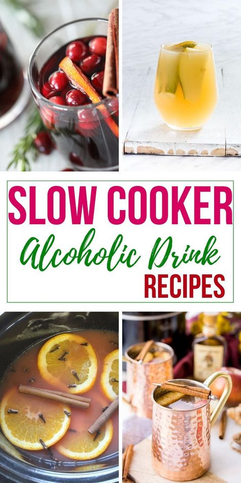 Crock Pot Alcoholic Drinks, Crockpot Fall Drinks Alcohol, Slow Cooker Fall Drinks, Crockpot Boozy Drinks, Crockpot Beverages Fall, Crock Pot Cocktails, Festive Adult Beverages, Thanksgiving Crockpot Drinks, Crockpot Cocktails Drinks