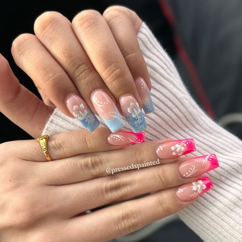 best friends that get matching nails 🌸🦋 available for order! #gelnails #gelpolish #pressonnails #pressonsforsale #gelxnails #gelx #nailstagram #custompressonnails #nails #nailsofinstagram #nailsnailsnails #apresgelx #smallbusiness #nailart #nailaddict #nailtech #nails💅 #pressonnailset #explore #explorepage #explorepage✨#summernails #y2k #y2knails #hibiscusnails #vacationset #vacationnails #birthdaynails #birthdayset #pressedxpainted Matching Heart Nails With Best Friend, Matching Nails With Cousin, Matching Nails For Sisters, Nails Acrylic Matching Bff, Matching Nails With Bff Summer, Matching Nails Summer, Matching Friend Nails, Matching Nail Sets For Best Friends, Cute Matching Nails For Best Friends