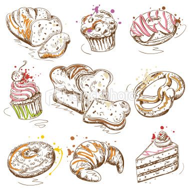 Beautifully illustrated baked goods by HelgaMariah, http://www.istockphoto.com/stock-illustration-16263524-baked-goods-drawings.php Baked Goods Drawing, Baking Drawings, Baker Drawing, Recipe Book, Cool Drawings, Baked Goods, Calculator, How To Use, Stock Illustration